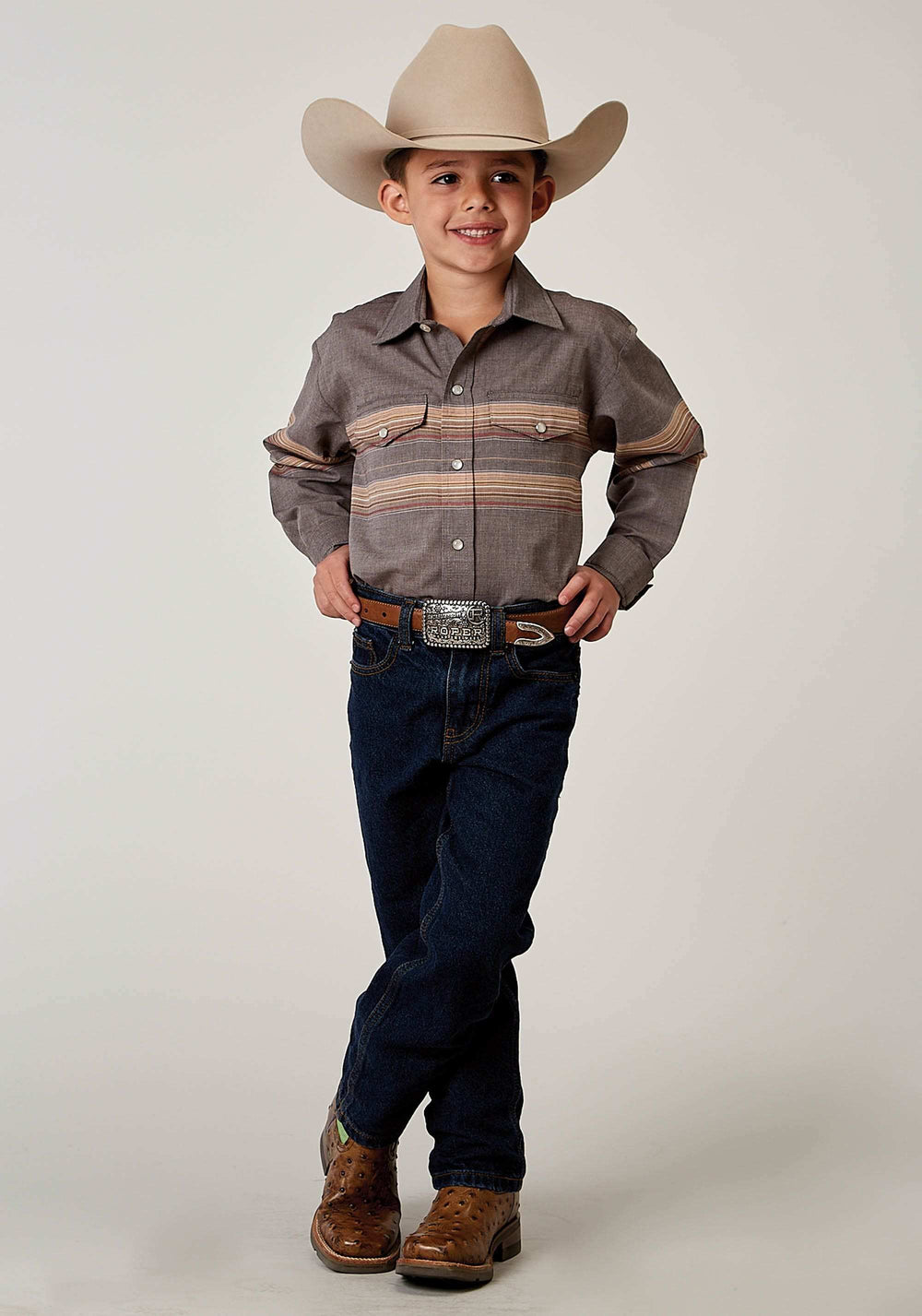 Roper Boys Long Sleeve Snap Border Stripe Western Shirt - Roper - Flyclothing LLC