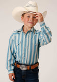 Roper Boys Long Sleeve Snap Aqua And Cream Ombre Stripe Western Shirt - Roper - Flyclothing LLC