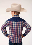 Roper Boys Long Sleeve Snap Navy Red Cream Plaid Western Shirt With Solid Yokes And Smile Pockets - Roper - Flyclothing LLC