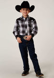 Roper Boys Long Sleeve Snap Black And White Plaid Western Shirt With Piping Solid Yokes Smile Pockets - Roper - Flyclothing LLC