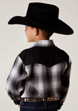 Roper Boys Long Sleeve Snap Black And White Plaid Western Shirt With Piping Solid Yokes Smile Pockets - Roper - Flyclothing LLC
