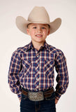 Roper Boys Long Sleeve Snap Navy Red Cream Windowpane Plaid Western Shirt - Roper - Flyclothing LLC