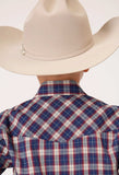 Roper Boys Long Sleeve Snap Navy Red Cream Windowpane Plaid Western Shirt - Roper - Flyclothing LLC