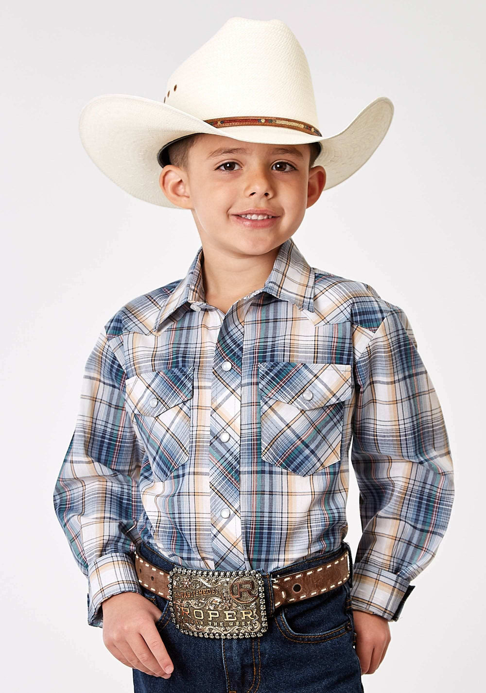 Roper Boys Long Sleeve Snap Madras Plaid Western Shirt - Roper - Flyclothing LLC