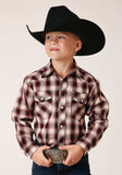 Roper Boys Long Sleeve Snap Wine Black Cream Plaid Western Shirt - Roper - Flyclothing LLC