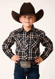 Roper Boys Long Sleeve Snap Navy Cream Gold Plaid Western Shirt - Roper - Flyclothing LLC