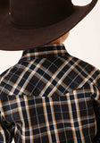 Roper Boys Long Sleeve Snap Navy Cream Gold Plaid Western Shirt - Roper - Flyclothing LLC