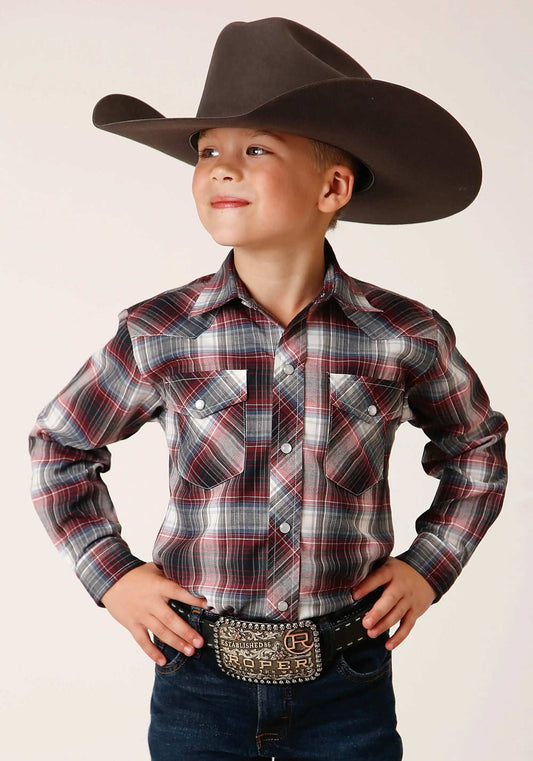 Roper Boys Long Sleeve Snap Red Black White Plaid Western Shirt - Roper - Flyclothing LLC