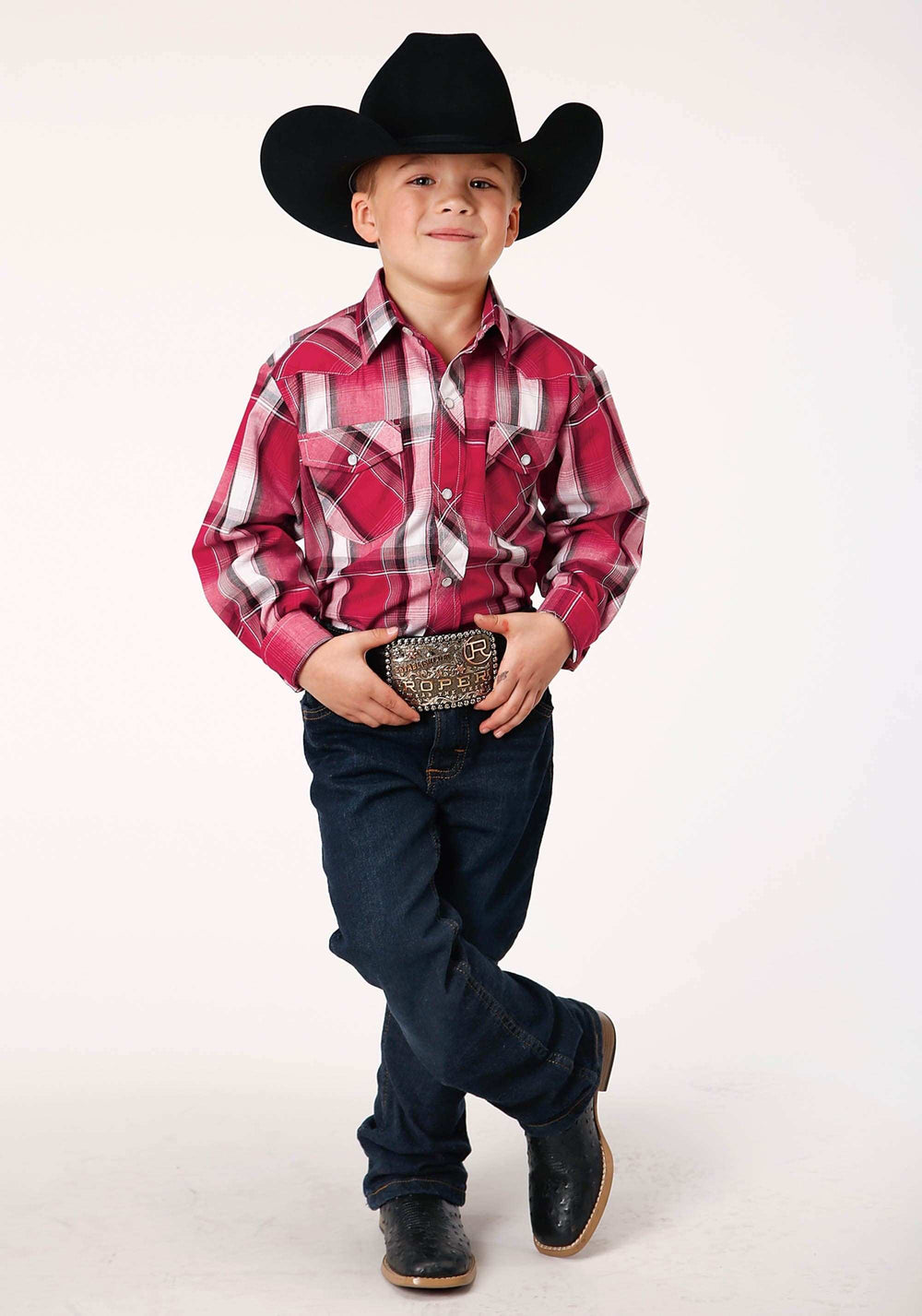 Roper Boys Long Sleeve Snap Red Black And White Plaid Western Shirt - Roper - Flyclothing LLC