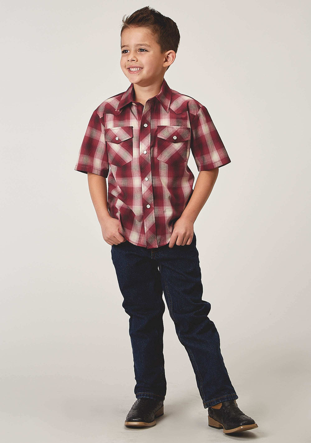 Roper Boys Short Sleeve Snap Red Plaid Western Shirt - Roper - Flyclothing LLC