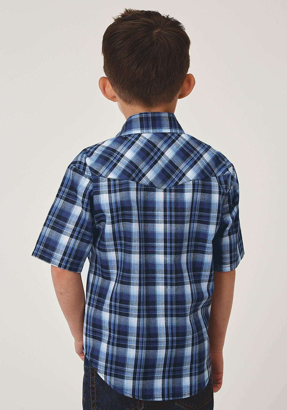 Roper Boys Short Sleeve Snap Midnight Plaid Western Shirt - Roper - Flyclothing LLC