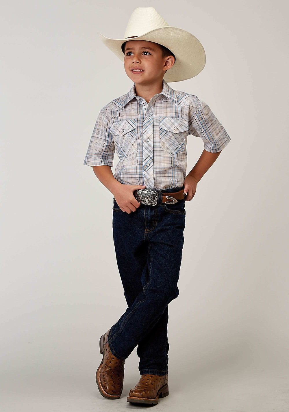 Roper Boys Short Sleeve Snap Multi Plaid Western Shirt - Roper - Flyclothing LLC