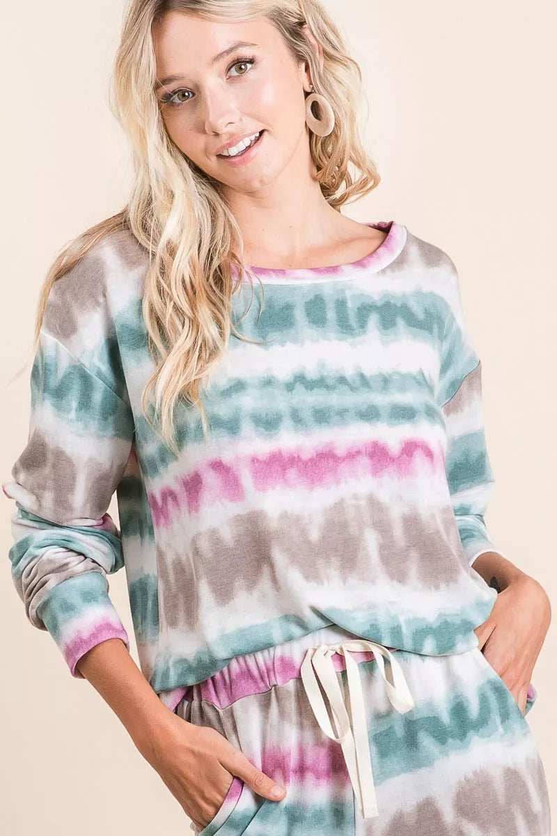 BiBi Tie Dye Print Terry Sweatshirt - Trendsi - Flyclothing LLC