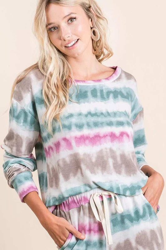 BiBi Tie Dye Print Terry Sweatshirt - Trendsi - Flyclothing LLC