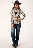 Roper Womens Long Sleeve Snap Black Khaki And White Plaid Western Shirt - Roper - Flyclothing LLC