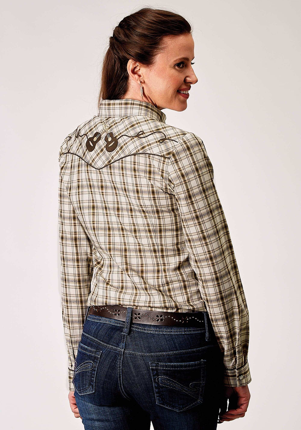 Roper Womens Long Sleeve Snap Desert Plaid Western Shirt With Embroidery On Back Yokes Smile Pockets - Roper - Flyclothing LLC