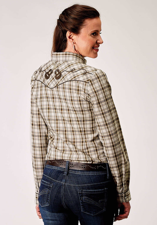Roper Womens Long Sleeve Snap Desert Plaid Western Shirt With Embroidery On Back Yokes Smile Pockets - Roper - Flyclothing LLC