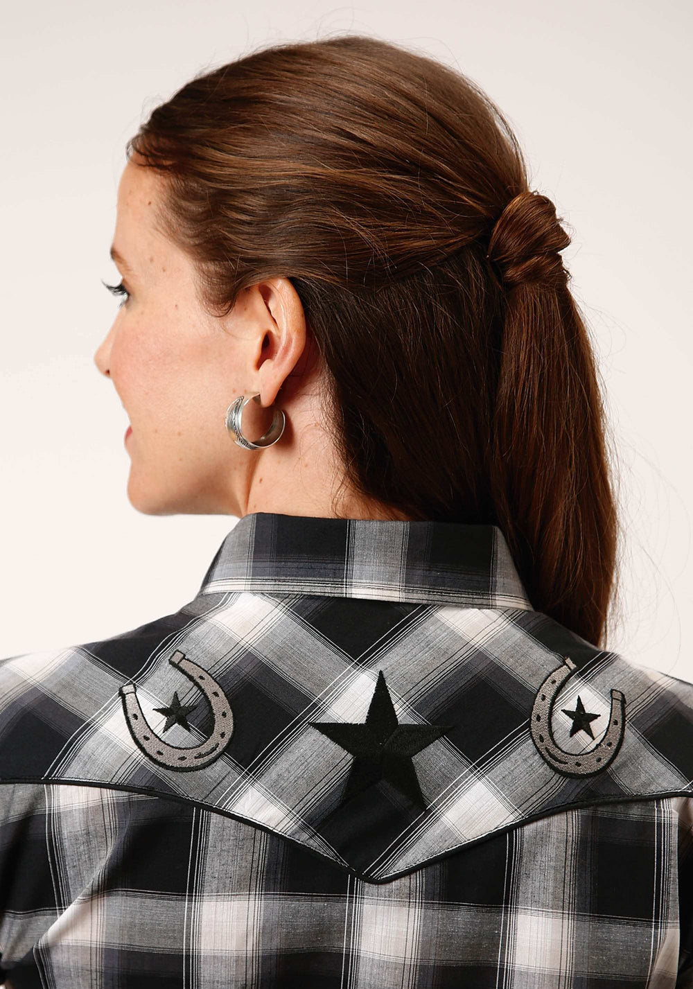 Roper Womens Long Sleeve Snap Black Charcoal And White Plaid Western Shirt - Roper - Flyclothing LLC