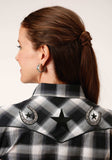 Roper Womens Long Sleeve Snap Black Charcoal And White Plaid Western Shirt - Roper - Flyclothing LLC