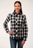 Roper Womens Long Sleeve Snap Black Charcoal And White Plaid Western Shirt - Roper - Flyclothing LLC