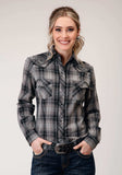 Roper Womens Long Sleeve Snap Black And Grey Plaid Western Shirt - Roper - Flyclothing LLC