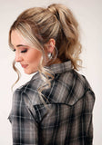 Roper Womens Long Sleeve Snap Black And Grey Plaid Western Shirt - Roper - Flyclothing LLC