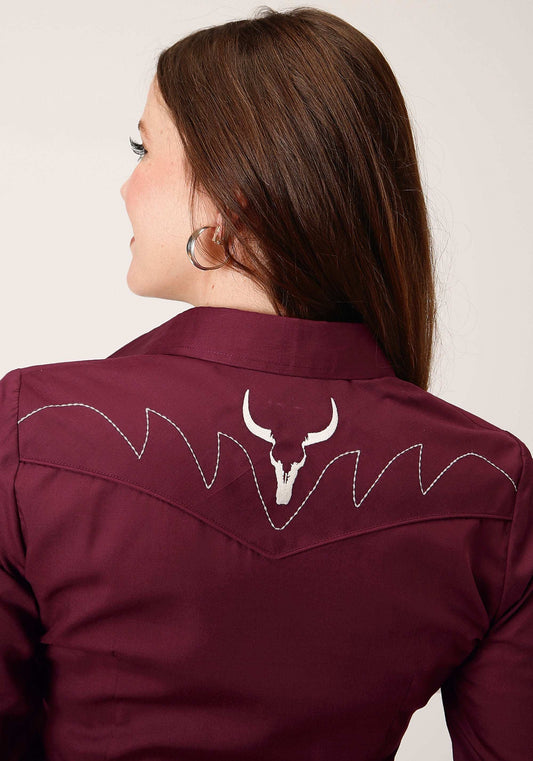 Roper Womens Long Sleeve Snap Solid Broadcloth Wine Western Shirt - Roper - Flyclothing LLC