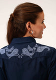 Roper Womens Long Sleeve Snap Solid Navy Blue Western Shirt - Roper - Flyclothing LLC