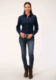 Roper Womens Long Sleeve Snap Solid Navy Blue Western Shirt - Roper - Flyclothing LLC