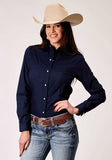 Roper Womens Long Sleeve Snap Solid Broadcloth Deep Navy Western Shirt With Embroidery On Back Yokes Smile Pockets - Roper - Flyclothing LLC