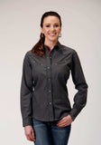 Roper Womens Long Sleeve Snap Dark Charcoal Grey Broadcloth Western Shirt With Self Piping And Embroidery On Yokes - Roper - Flyclothing LLC
