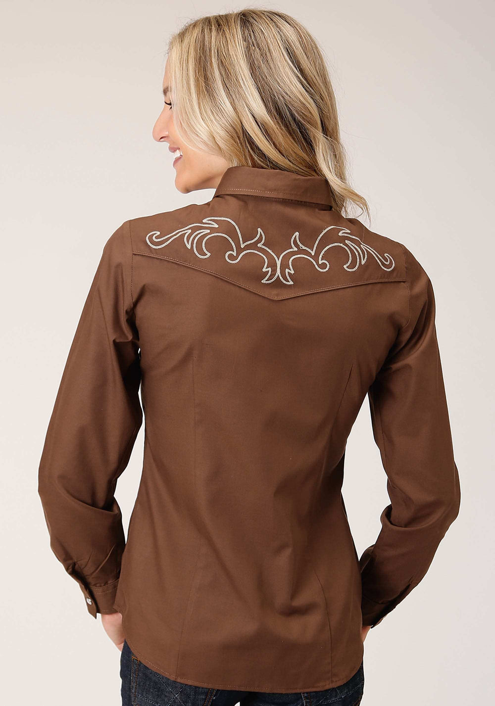 Roper Womens Long Sleeve Snap Solid Warm Browm Broadcloth Western Shirt - Roper - Flyclothing LLC