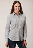 Roper Womens Long Sleeve Snap Grey And White Print Western Shirt - Roper - Flyclothing LLC