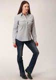Roper Womens Long Sleeve Snap Grey And White Print Western Shirt - Roper - Flyclothing LLC