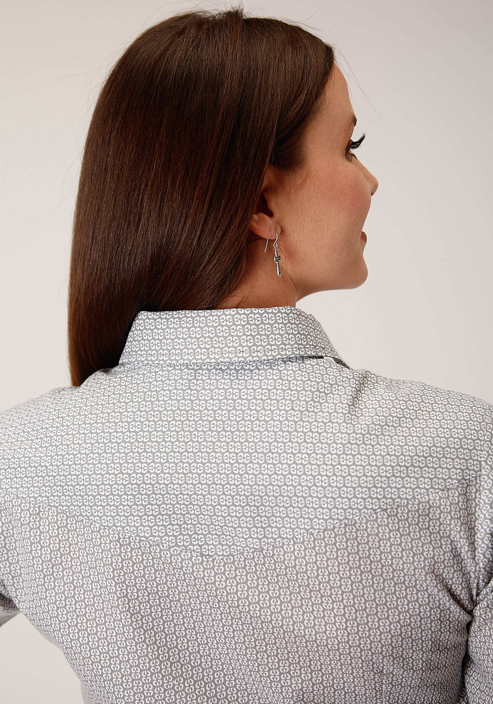 Roper Womens Long Sleeve Snap Grey And White Print Western Shirt - Roper - Flyclothing LLC