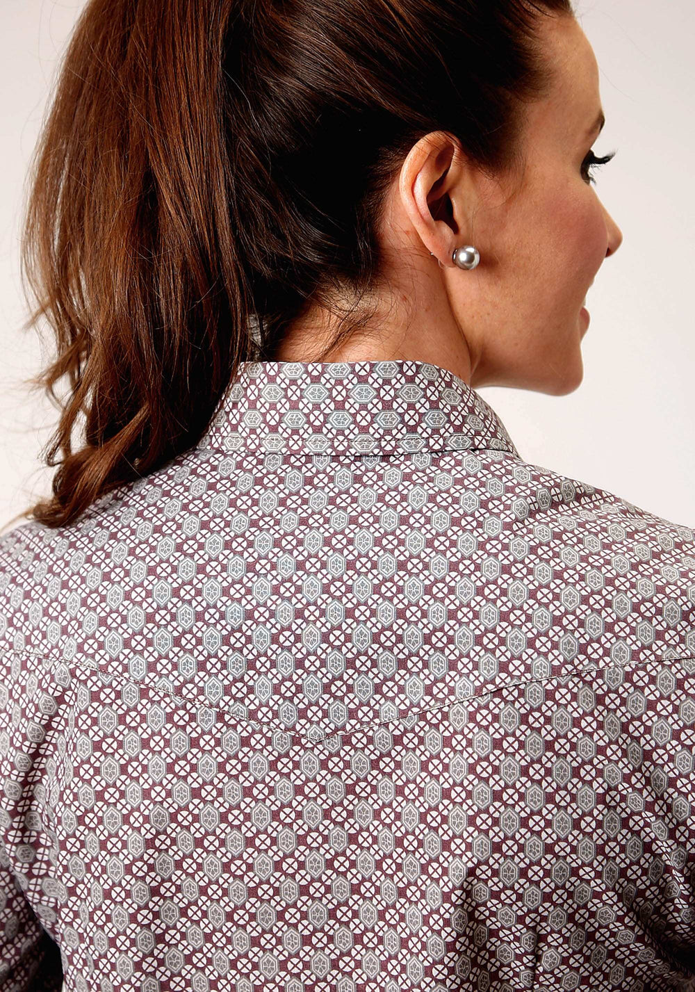 Roper Womens Long Sleeve Snap Wine Taupe Retro Print Western Shirt - Roper - Flyclothing LLC