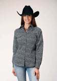 Roper Womens Long Sleeve Snap Black White Floral Print Western Shirt - Roper - Flyclothing LLC