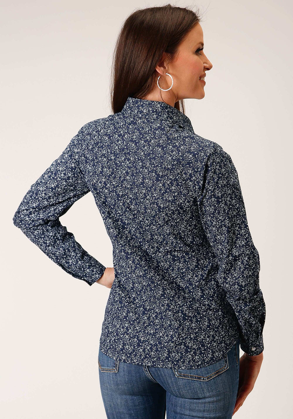 Roper Womens Long Sleeve Snap Navy And White Floral Print Western Shirt - Roper - Flyclothing LLC
