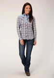Roper Womens Long Sleeve Snap Light Blue Chocolate White Plaid Western Shirt - Roper - Flyclothing LLC