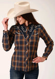 Roper Womens Long Sleeve Snap Navy And Brown Plaid Western Shirt - Roper - Flyclothing LLC