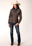 Roper Womens Long Sleeve Snap Navy And Brown Plaid Western Shirt - Roper - Flyclothing LLC