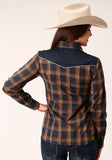 Roper Womens Long Sleeve Snap Navy And Brown Plaid Western Shirt - Roper - Flyclothing LLC