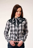 Roper Womens Long Sleeve Snap Black Aqua Grey Plaid Western Shirt With Piping And Applique On Yokes - Roper - Flyclothing LLC