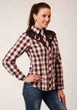 Roper Womens Long Sleeve Snap Wine Black Cream Plaid Western Shirt With Piping And Applique On Yokes - Roper - Flyclothing LLC