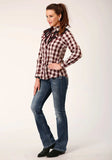 Roper Womens Long Sleeve Snap Wine Black Cream Plaid Western Shirt With Piping And Applique On Yokes - Roper - Flyclothing LLC