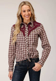 Roper Womens Long Sleeve Snap Wine Cream Tan Small Scale Plaid Western Shirt - Roper - Flyclothing LLC