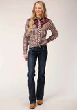 Roper Womens Long Sleeve Snap Wine Cream Tan Small Scale Plaid Western Shirt - Roper - Flyclothing LLC