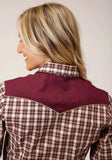 Roper Womens Long Sleeve Snap Wine Cream Tan Small Scale Plaid Western Shirt - Roper - Flyclothing LLC