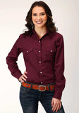 Roper Womens Long Sleeve Snap Solid Broadcloth Wine Western Shirt - Roper - Flyclothing LLC