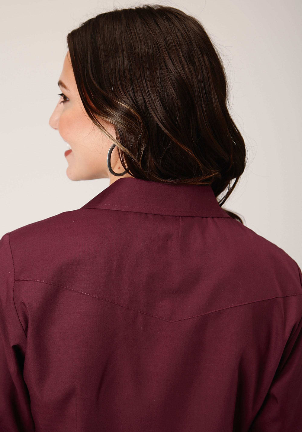 Roper Womens Long Sleeve Snap Solid Broadcloth Wine Western Shirt - Roper - Flyclothing LLC